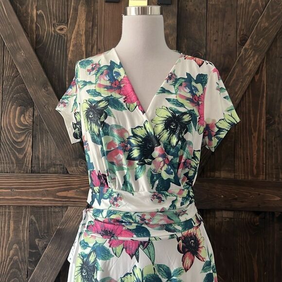 KOH KOH Summer V Neck Long Cap Sleeve Maxi Floral Dress - Picture 2 of 13